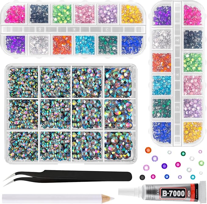 ASTARON Colorful Resin Rhinestones for Crafting, 2mm-6mm Mixed Flatback Resin Gemstones for Crafts Gems Bulk Jelly AB Bedazzling Diamonds with Glue for Nails, Tumblers, Mugs Decoration