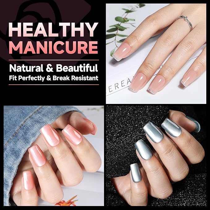 UNA GELLA Short Square Gel Nail Tips 600Pcs, Square Press on Nails Pre Etched Full Cover Soft Gel Nail Tips No C Curve For Women Girl DIY French & Chrome Style Salon At Home 12 Sizes