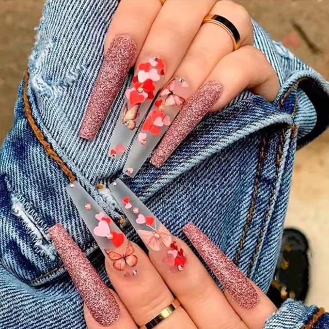Laser Red Glitter Nail Art Sequins, Holographic 3D Glitters Flakes Decor, Love Heart Letters Butterfly Flowers Stars Circle Nail Art Designs for Women Manicure Charms Decorations False Nails Supplies