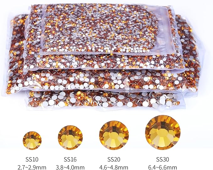 10000PCS Gold Yellow Rhinestones Bulk, Flat Back Crystal Glass Stone Round Gems,SS20, 4.6-4.8mm