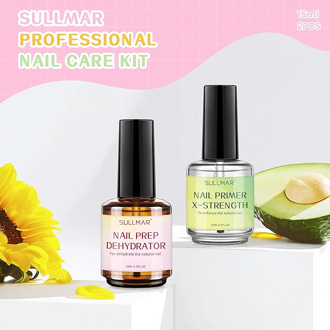 Nail Prep Dehydrator & Nail Primer X-Strength Kit, Profession Nail System Enhance Nail Bonding for Acrylic Nails