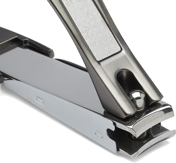 Nail Clippers with Catcher – KLIPP Heavy Duty Stainless Steel Fingernail and Toe Nail Cutter with Curved Surgical Blades and Built-in Nail File – Ergonomic Handle with Wide Jaws for Thick Nails