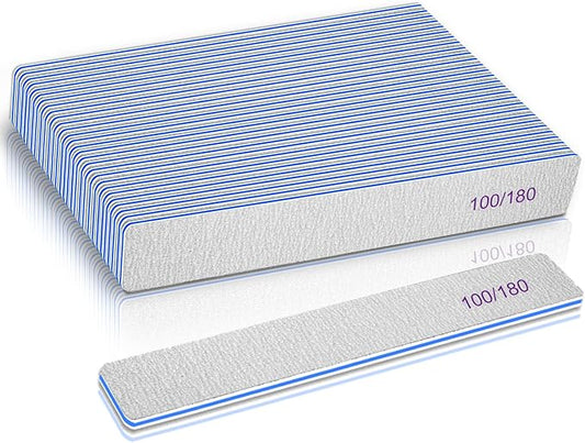 BLESWIN Nail File 100/180 Grit 25 Count, Heavy Duty Nail Files for Acrylic/Natural Nails, Emery Boards for Nails, Strong Finger Nail Filler, Coarse Nail File for Home and Salon Use