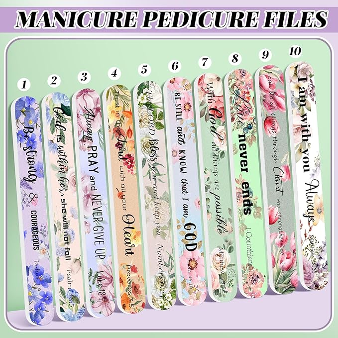 50 Pack Christian Gifts for Women Bulk Bible Verse Scripture Nail Files Floral Emery Boards Christian Religious Party Employee Appreciation Gifts for Team Staff Coworkers Teachers