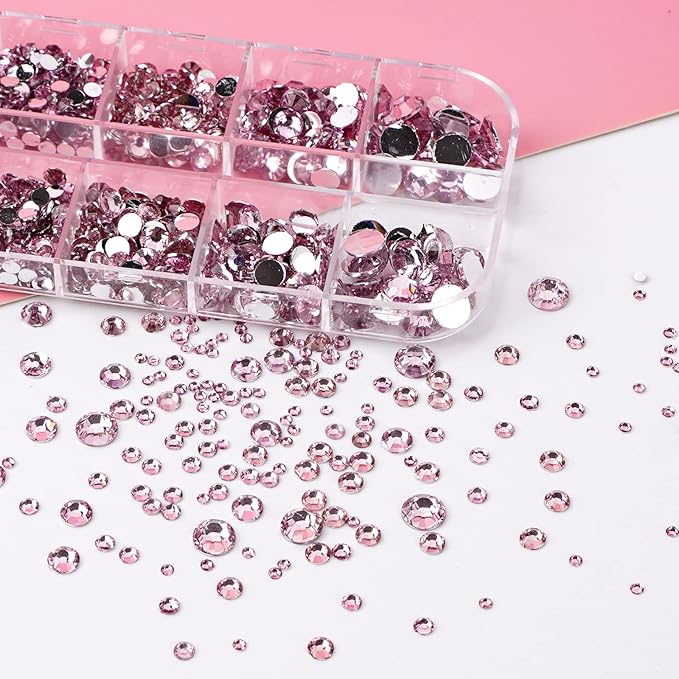 Canvalite 2784Pcs Pink Rhinestones Nail Art Gems with Tools, Flat Back Matte, Plastic, Nail Art, Rhinestones, Tweezer, Double Point Dotting Pen, 5Pcs Jewelry Glues
