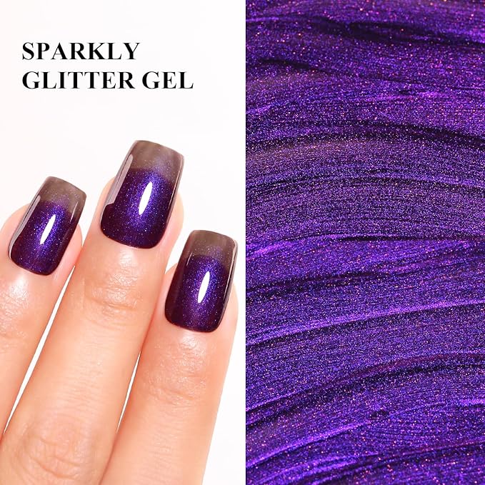 Imtiti Pearl Gel Nail Polish, 15ML Dark Purple Pearl Iridescent Glitter Gel Polish Soak Off LED UV Diamond Shimmer Sparkle Nail Gel Polish Fall Winter Manicure Gel Nail Polish Kit