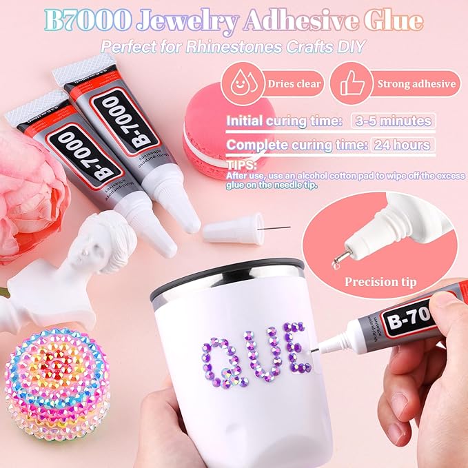 25000Pcs Resin Rhinestones with B7000 Jewelry Glue for Crafting, Dark Purple AB 2-6mm Non Hotfix Flatback Gems, Bedazzling Crystal for DIY Crafts Clothing Tumblers Mugs Shoes Fabric Decor Nail Art