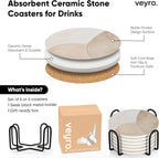 VEYRO Ceramic Coasters Set of 4 – Absorbent Stone Drink Coasters - Image 6