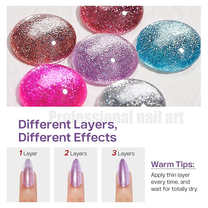 MIZHSE Quick Dry Glitter Purple Nail Polish, Shimmery Nail Polish Air Drying Fast, 15ml High Glossy Sparkly Shiny Nail Art Salon Manicure Home