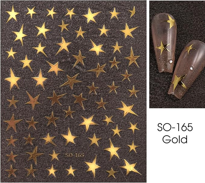 7 Sheets Star Nail Art Stickers - Gold, Silver, White, Black 3D Self-Adhesive Decals for Manicure Decorations - Nail Designs and Supplies for Women