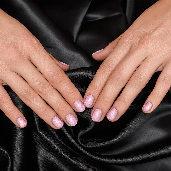 Semi Cured Gel Nail Strips-Salon Quality Semi-Cured Gel Press On Nails Stickers Quick DIY Nail Art Manicure Kits for Women at Home Works with Any UV/LED Lamps(Pink Purple Aurora)