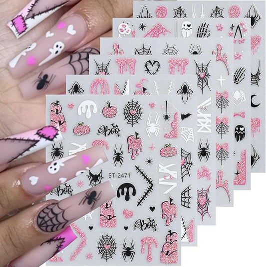 Halloween Nail Stickers Ghost Nail Art Stickers 3D Self-Adhesive Cute Spooky Spider and Spider Web Nail Decals Holiday Party Design Manicure Supplies for Women DIY Nails Decoration 6 Sheets