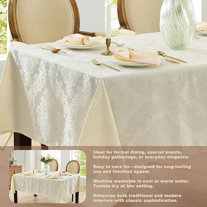 Newbridge Barcelona Luxury Damask Fabric Tablecloth, 52” Wide x 52” Square - Image 3