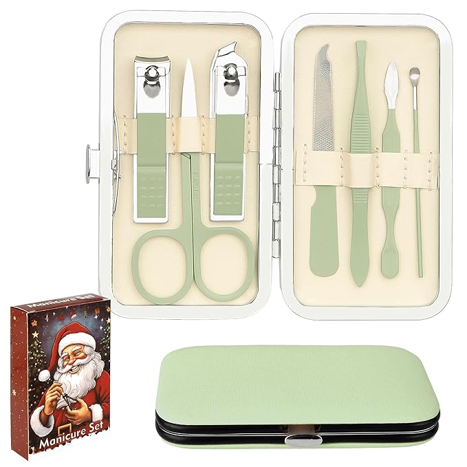 Back to School Gifts for Teens Nail Clippers Travel Kit Birthday Gifts for Sister Daughter Nails Clipper Set 7 in 1 Manicure Set for Girls Toenail Clippers Pedicure Grooming Kit Graduation Jade Green