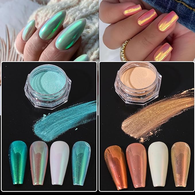 Mermaid Aurora Chrome Nail Powder 10 Boxes Colorful Pearlescent Glazed Powder Kits Pearl Metallic Mirror Pigment Rubbing Dust Nails Glitter Decoration DIY Designs Nail Accessories