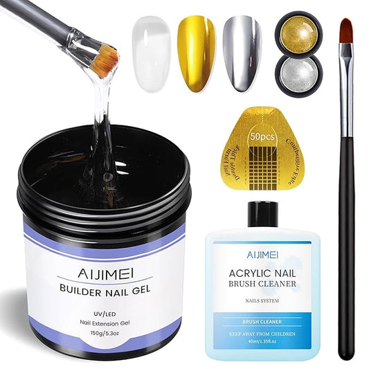 AIJIMEI 150g Builder Nail Ge Set Quick Drying Clear HardNail Gel Reinforcement Extension Gel Nail Shaping NailArt Long-Lasting Protection for Beginner DIY at Home