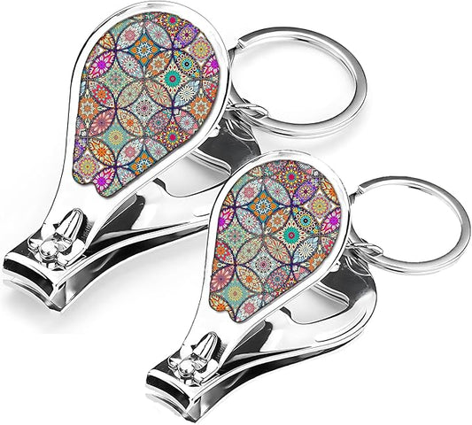 Nail Clipper Set with Keychain 2 Pack Toenail Clippers with Jar Opener Multifunction Nail Cutter for Men-Dorm Room Essentials,Kitchen Gadgets,Golf Accessories,Travel Essentials(Datura)