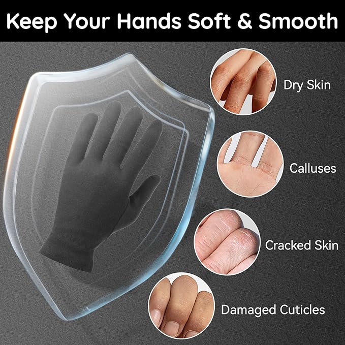 Segbeauty 8 Counts Elastic Black Cotton Work Gloves for Men, 4 Pairs Lotion Moisturizing Hand Cotton Gloves for Dry Hands Overnight Care with Elastic Band, Reusable Sleep Moisture Glove for Dry Hands