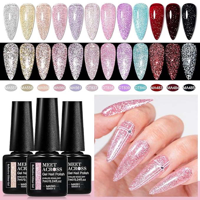 MEET ACROSS 12PCS Gel Nail Polish Set, 12 Colors Gel Nail Kit Art Design Soak Off UV LED,Nail Art Design Gifts for Women (SET-9, 12PCS)