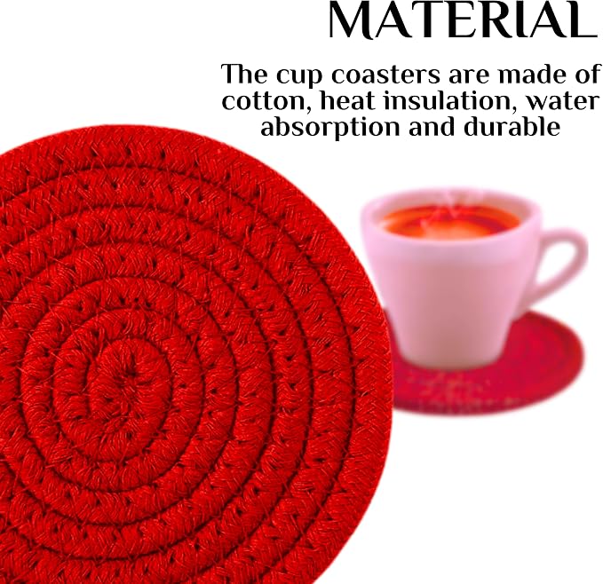 8PCS Cotton Round Woven Coasters Drink - Image 2
