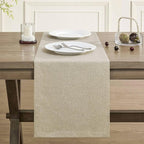 Basic Linen Style Table Runner, 14x48 Inch Natural | Mitered Corner Design - Image 2