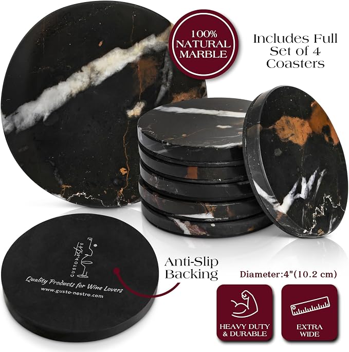 Gusto Nostro Black Marble Coasters Set of 4 - Image 4