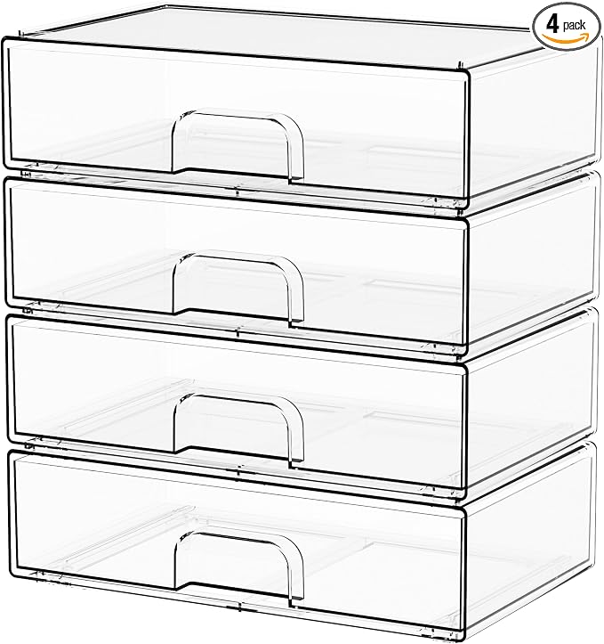 12.1''W Clear Stackable Storage Drawers, Makeup Organizers, Plastic Office by Yieach