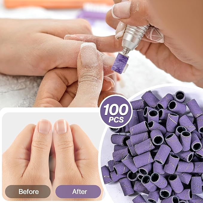 MelodySusie 100 Pcs Nail Drill Bits Sanding Bands for Nail Drill 240 Extreme Fine Grit Nail File Sanding Bands for Acrylic Nails Gel Manicures and Pedicure, Purple