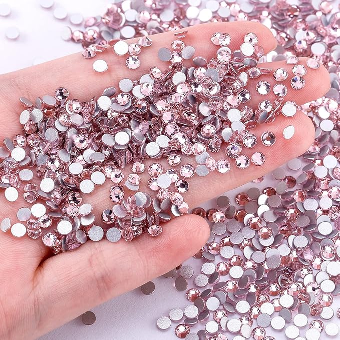 Novani Crystal Rhinestones, Flatback Loose Gemstones 288pcs Glass Rhinestones for Clothes Shoes Crafts Makeup Nail Art and DIY Decorations(SS30, Pink)