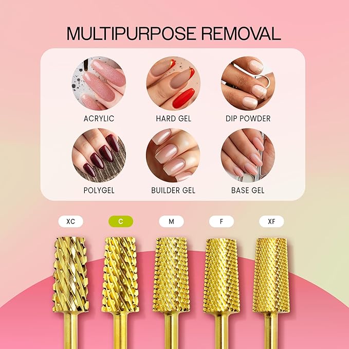 Premium Pana 3/32" Tapered Barrel Carbide Nail Bit -For Electric Dremel Drill Machine, Nail Art Design, Manicure, Pedicure, Nail File, Cuticle Clean etc. (Coarse Grit- Gold)