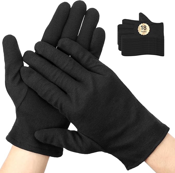 Segbeauty 36 Counts Gel Lotion Cotton Gloves Black for Dry Hands Overnight, 18 Pairs Bulk Hand Moisturizing Gloves Overnight, Hand Care Reusable Soft Moisture Cotton Glove for Working Women Men Medium