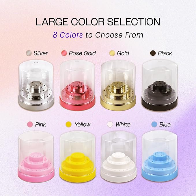 PANA Round Cake Tier Nail Drill Bit Holder Display Organizer Case - Dustproof Carbide Bit Storage Container Box For Manicure Tools Nail Salon - 48 Holes Gold (Drill Bits Not Included)