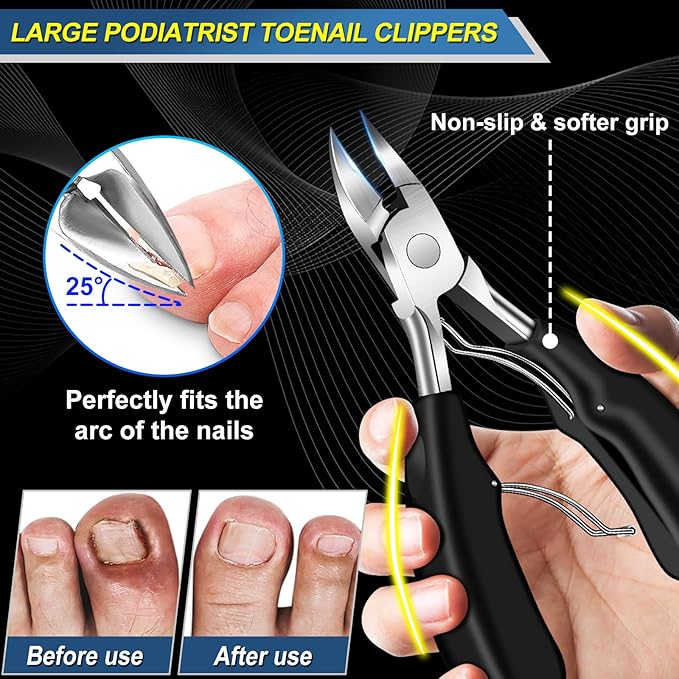 Toenail Clippers for Seniors Ingrown Thick Toenails, Heavy Duty Large Toe Nail Clippers for Men Thick Nails with Wide Opening, Sharp Ingrown Toenail Clippers Long Handle with Slanted Curved Blade