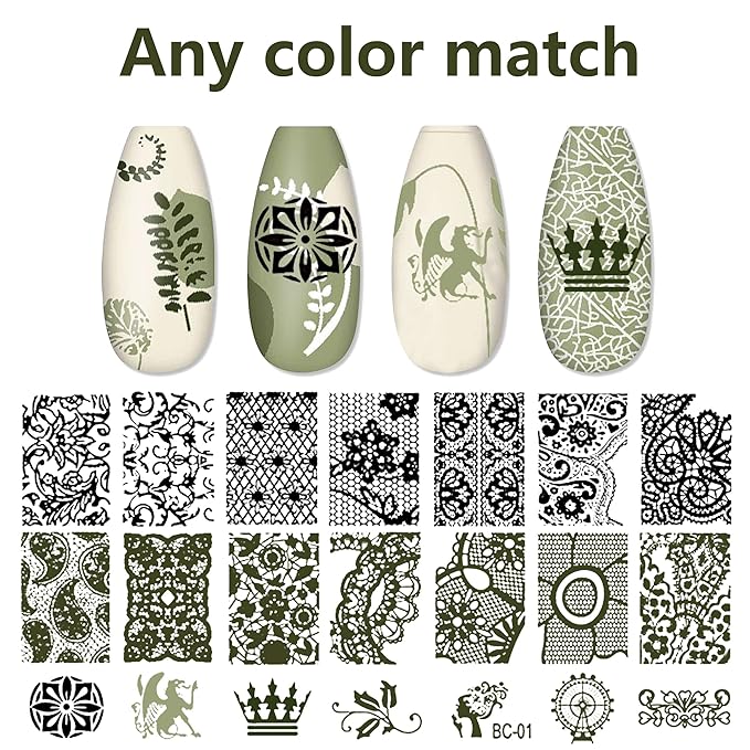 AddFavor Nail Stamper Kit 6pcs Flower Lace Vine Nail Art Stamping Plate Template with Silicone Nail Stamper and Scraper for Women Girls DIY Fingernail Manicure Stencils Tools