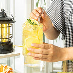 SoulTimes 4 Pack Large 16oz Ribbed Glassware Set, Flower Design Stackable Glass - Image 4