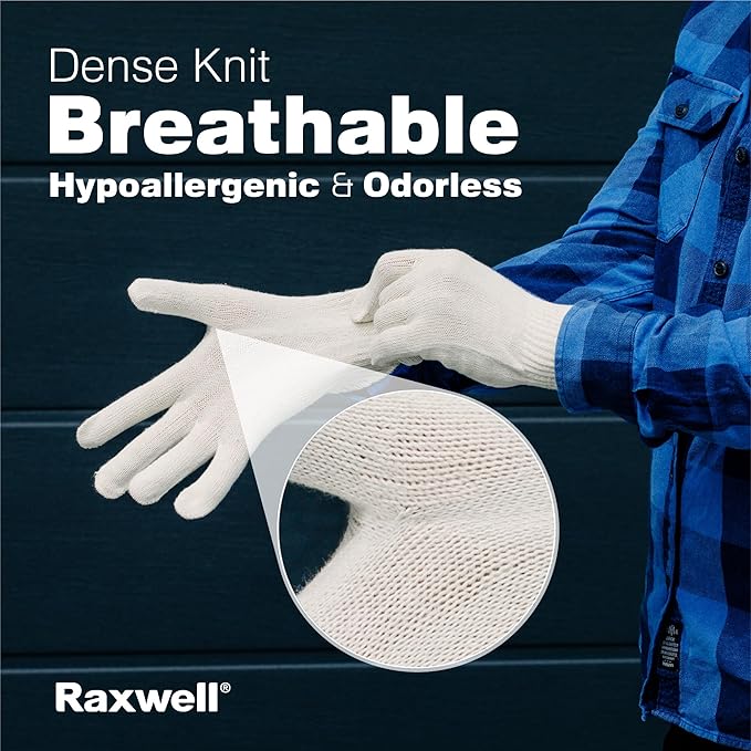 Raxwell White Cotton Gloves, 300 Pairs Bulk Case – Durable Knit Work Liners for BBQ, Painting, Gardening, Industrial, Mechanical Use, X-Large Size, Breathable, Comfortable