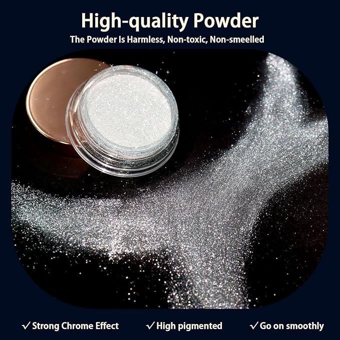Allstarry Unicorn Chrome Nail Powder, Aurora Mermaid Iridescent White Pearl Nail Chrome Powder Pigment Glitter Fairy Dust for Nail Art, Manicure, Gel Nail Polish - Moonlight White