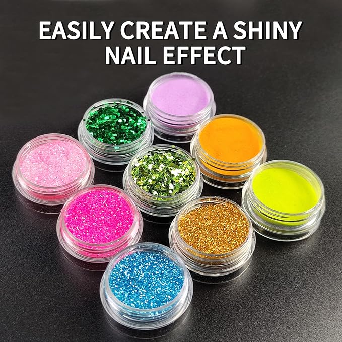 Nail Glitter Powder Set 12 Colors Glitter Powder for Nails for DIY Nail Art Glitter for Nails Sparkling Glitter Nails Great for Home Manicure Professional Quality Nail Art Supplies