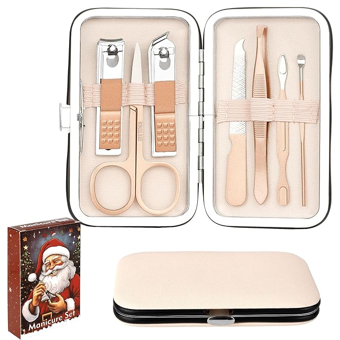 Christmas Gifts Birthday Gift Nail Clippers For Women Manicure Kit Nail Tweezers Professional Stainless Steel With Leather Travel Case Stocking Stuffers For Girlfriend Wife Mother Kit 7 In 1 Rose Gold