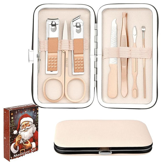 Christmas Gifts Birthday Gift Nail Clippers For Women Manicure Kit Nail Tweezers Professional Stainless Steel With Leather Travel Case Stocking Stuffers For Girlfriend Wife Mother Kit 7 In 1 Rose Gold