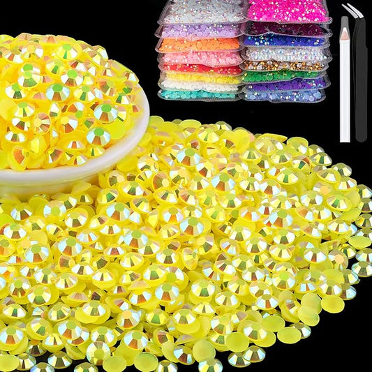 6000pcs 4mm Resin Rhinestones Bulk, Lemon Yellow AB Flatback Round Jelly Rhinestones Bedazzling Non Hotfix Crystal Gems Large Quantity Wholesale for DIY Crafts Clothes Tumblers Face Makeup Manicure