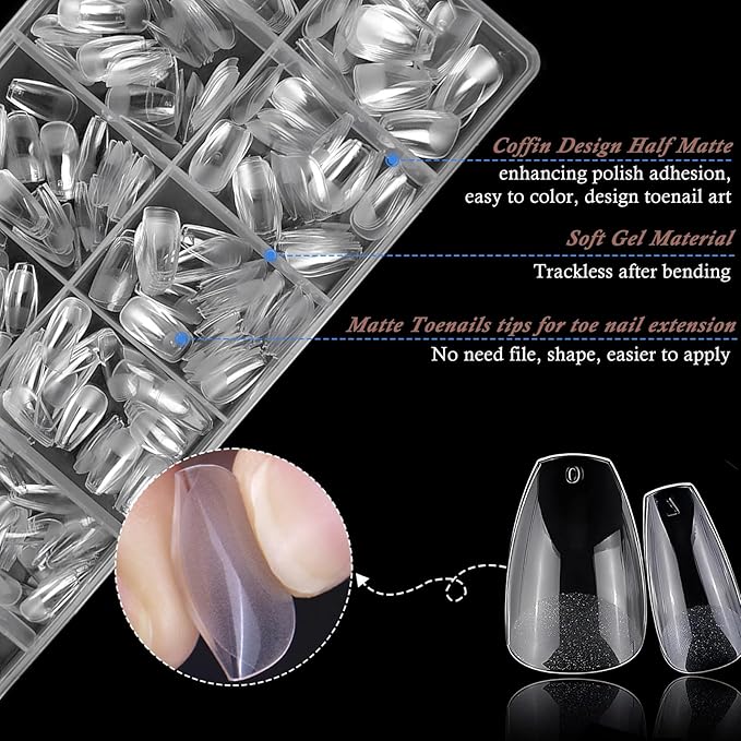 AddFavor Coffin Nail Tips Short Fake Nails, 600pcs Soft Gel Nail Tips Coffin Full Cover Clear Press on Gel Nails False Acrylic Nails Tip for Nail Extensions, 12 Sizes Artificial Fingernails False Tips