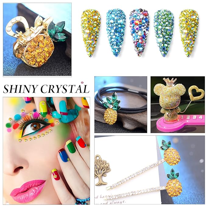 Novani Rhinestones 3000Pcs Flatback Crystal Round Loose Gemstones Glass Rhinestones for Crafts Makeup Nail Art Clothes Shoes DIY Decorations(SS10, 2.7-2.9mm,MetalSunlight)