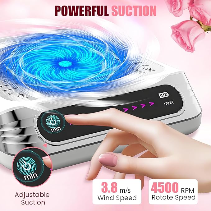 iMeshbean Nail Dust Collector, Cordless Dust Collector Nail Tech, Powerful Nail Fan Dust Collector with 10-Gear Touch Screen Control, Reusable Filters, for Home & Salon, Low Noise
