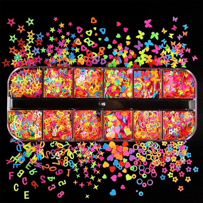 AddFavor 4 Boxes Nail Glitter Mixed Shaped Holographic Heart Star Nail Sequins Flakes Lash Decals for Nail Art Decoration/False Eyelash Decor