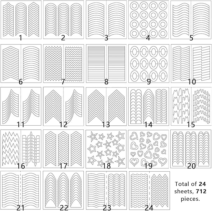 24 Sheets 712 Pieces French Manicure Nail Art Stickers, 32 Designs Self-Adhesive Nail Tips Guides for DIY Decoration Stencil Tools French tip Guides kit (24 Sheets 32 Designs) US291 (24)
