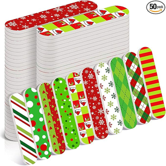 50 Pcs Christmas Mini Nail File Gifts Bulk for Women Red and Green Double Sided Emery Boards Small Xmas Party Favors Thank You Gifts Manicure Tools for Employee Staff Coworker Appreciation