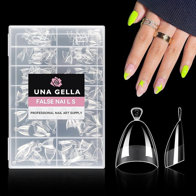 UNA GELLA Almond Gel Nail Tips Short: Half Cover Almond Shape Nail Tips Matte 216pcs Clear Gelly Tips for Saving Nail Extension DIY Nail Art, Self-handle 12Sizes