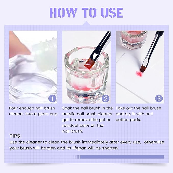 Nail Brush Cleaner Gel Restorer Solution Acrylic Nail Brush Cleaner Gel Quickly Clean for Acrylic Nail Brushes,Glitter Gel Nail polish Brushes,Builder Hard Gel Brush (120ML)