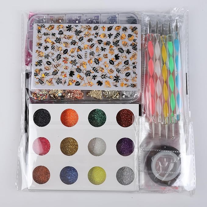 Teenitor Nail Art Brushes Nail Art Tools, Nail Brushes for Nail Art Kit with Nail Stickers, Nail Design Tools Nail Design Brushes Nail Gems, Nail Stuff Dotting Tools Nail Art Stickers Nail Supplies